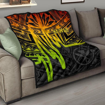 Hawaii Premium Quilt -  Kanaka Maoli With Polynesian Pattern In Heartbeat Style (Reggae)