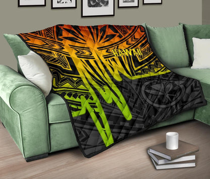 Hawaii Premium Quilt -  Kanaka Maoli With Polynesian Pattern In Heartbeat Style (Reggae)