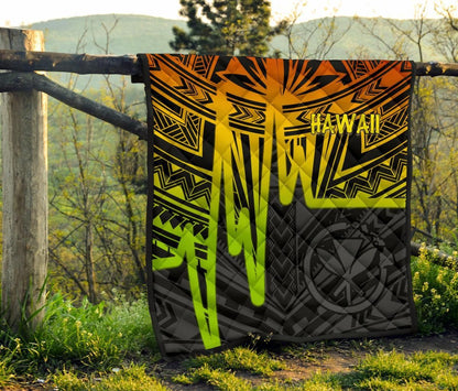 Hawaii Premium Quilt -  Kanaka Maoli With Polynesian Pattern In Heartbeat Style (Reggae)