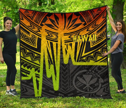 Hawaii Premium Quilt -  Kanaka Maoli With Polynesian Pattern In Heartbeat Style (Reggae)