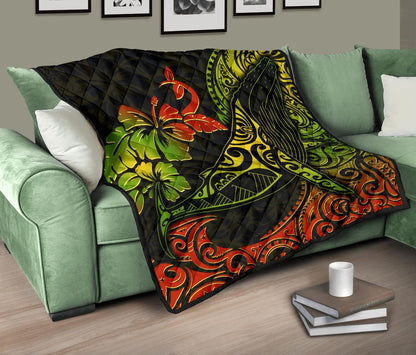 Hawaii Premium Quilt - Humpback Whale Hibiscus