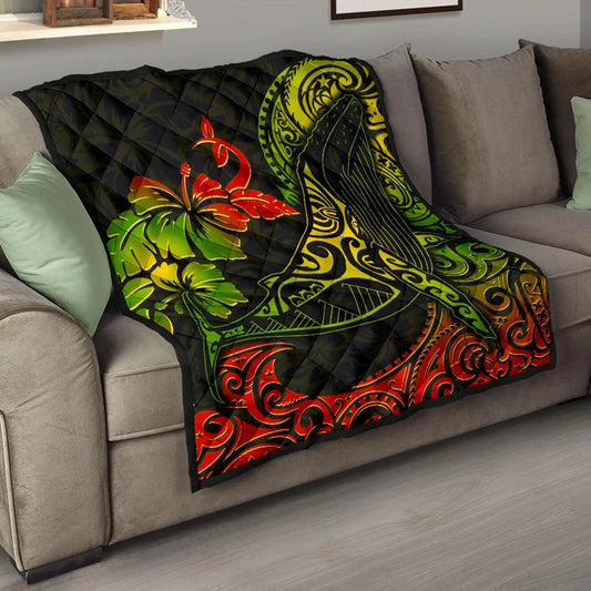Hawaii Premium Quilt - Humpback Whale Hibiscus