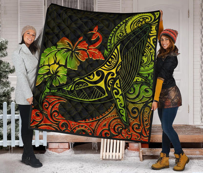 Hawaii Premium Quilt - Humpback Whale Hibiscus