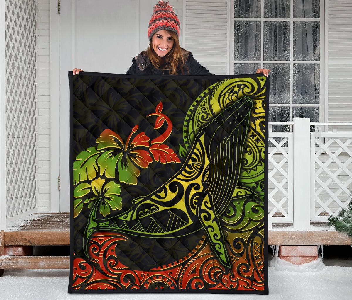 Hawaii Premium Quilt - Humpback Whale Hibiscus