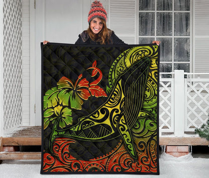 Hawaii Premium Quilt - Humpback Whale Hibiscus