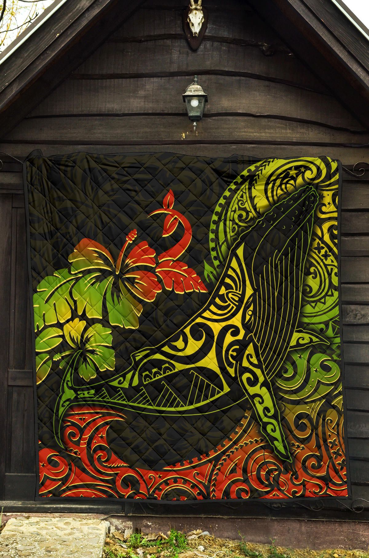 Hawaii Premium Quilt - Humpback Whale Hibiscus