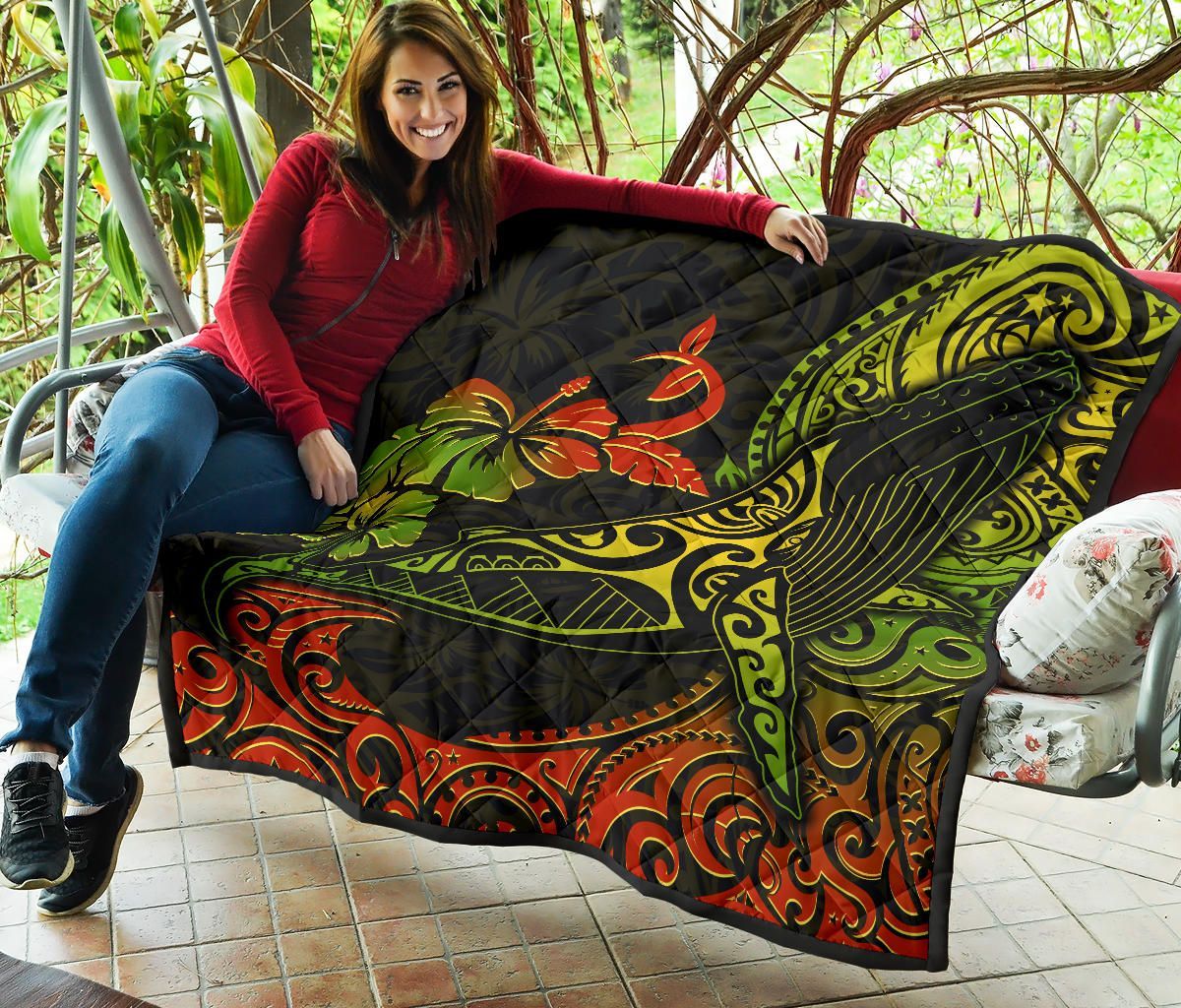 Hawaii Premium Quilt - Humpback Whale Hibiscus