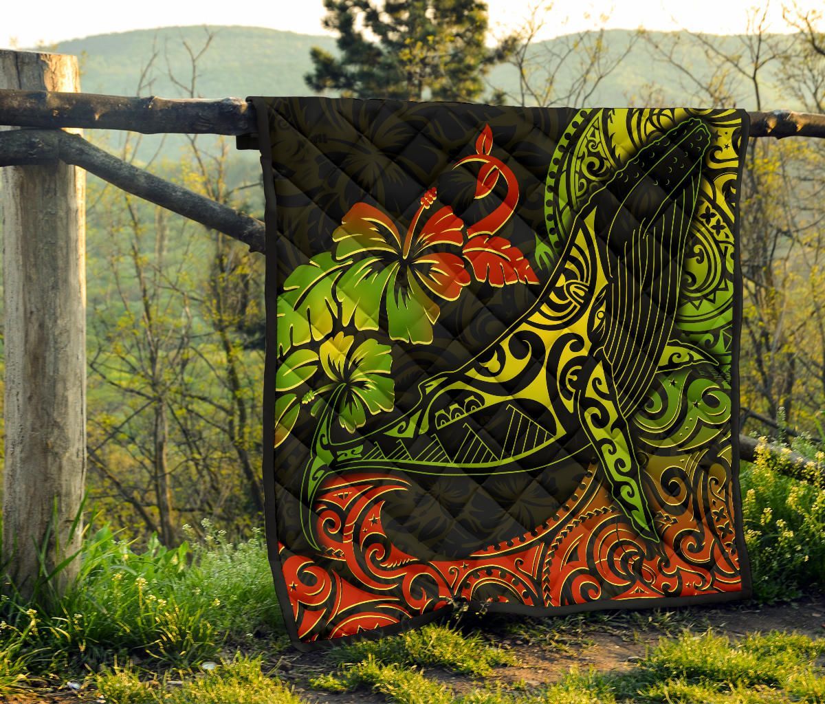 Hawaii Premium Quilt - Humpback Whale Hibiscus