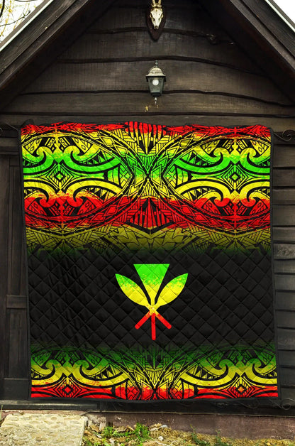 Hawaii Premium Quilt - Reggae Kanaka Maoli Polynesian Tattoo & Black Frog