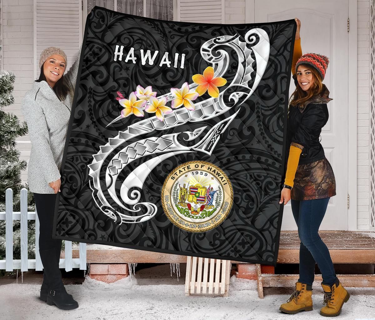 Hawaii Premium Quilt - Seal Polynesian Patterns Plumeria
