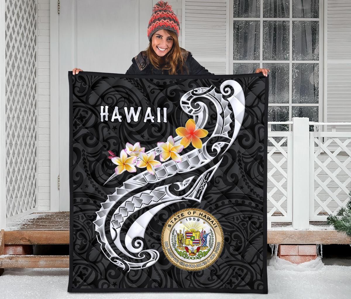 Hawaii Premium Quilt - Seal Polynesian Patterns Plumeria