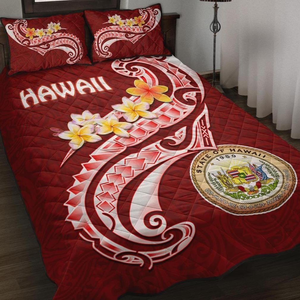 Hawaii Quilt Bed Set - Hawaii Seal Polynesian Patterns Plumeria