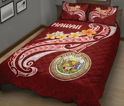 Hawaii Quilt Bed Set - Hawaii Seal Polynesian Patterns Plumeria
