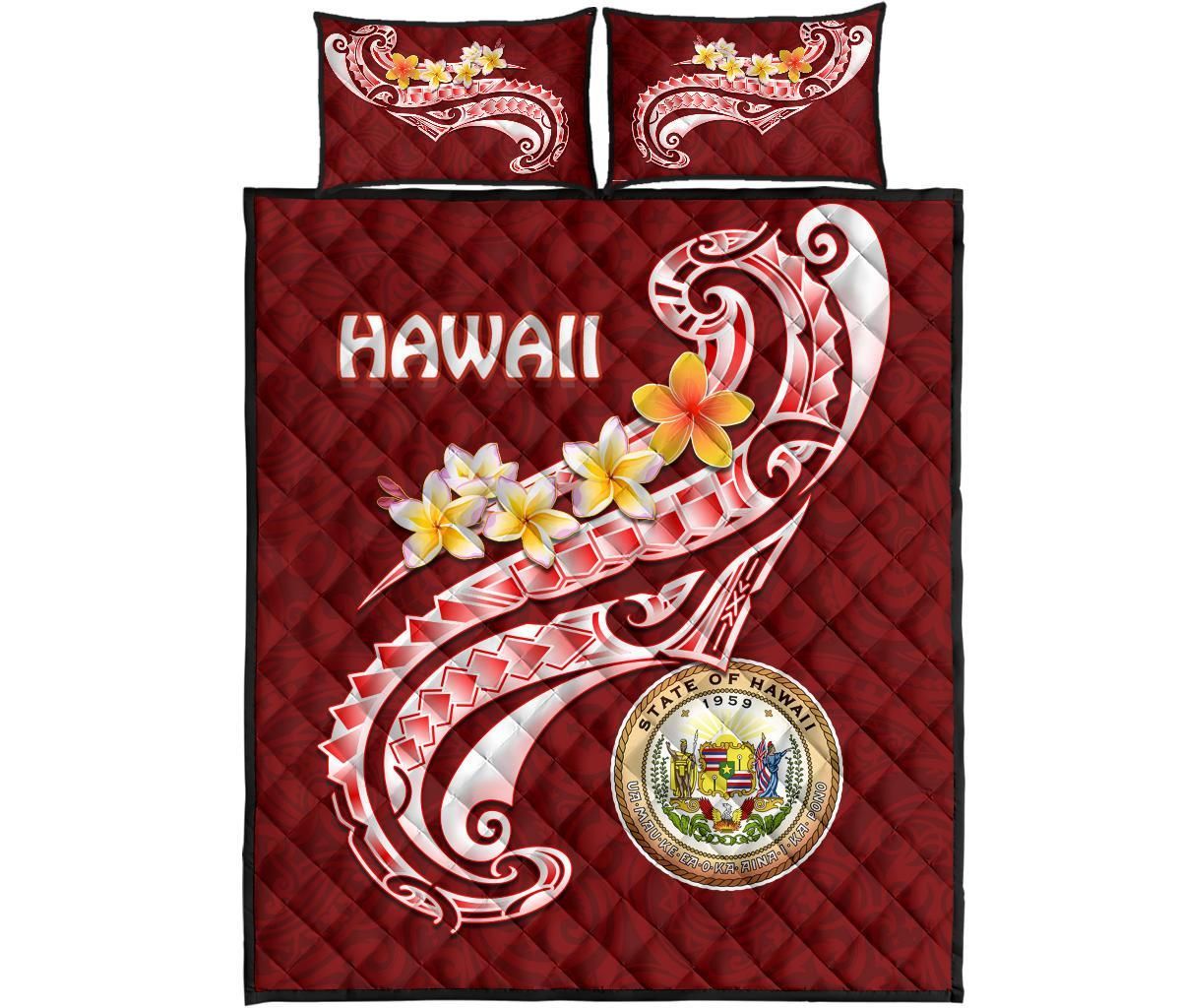 Hawaii Quilt Bed Set - Hawaii Seal Polynesian Patterns Plumeria
