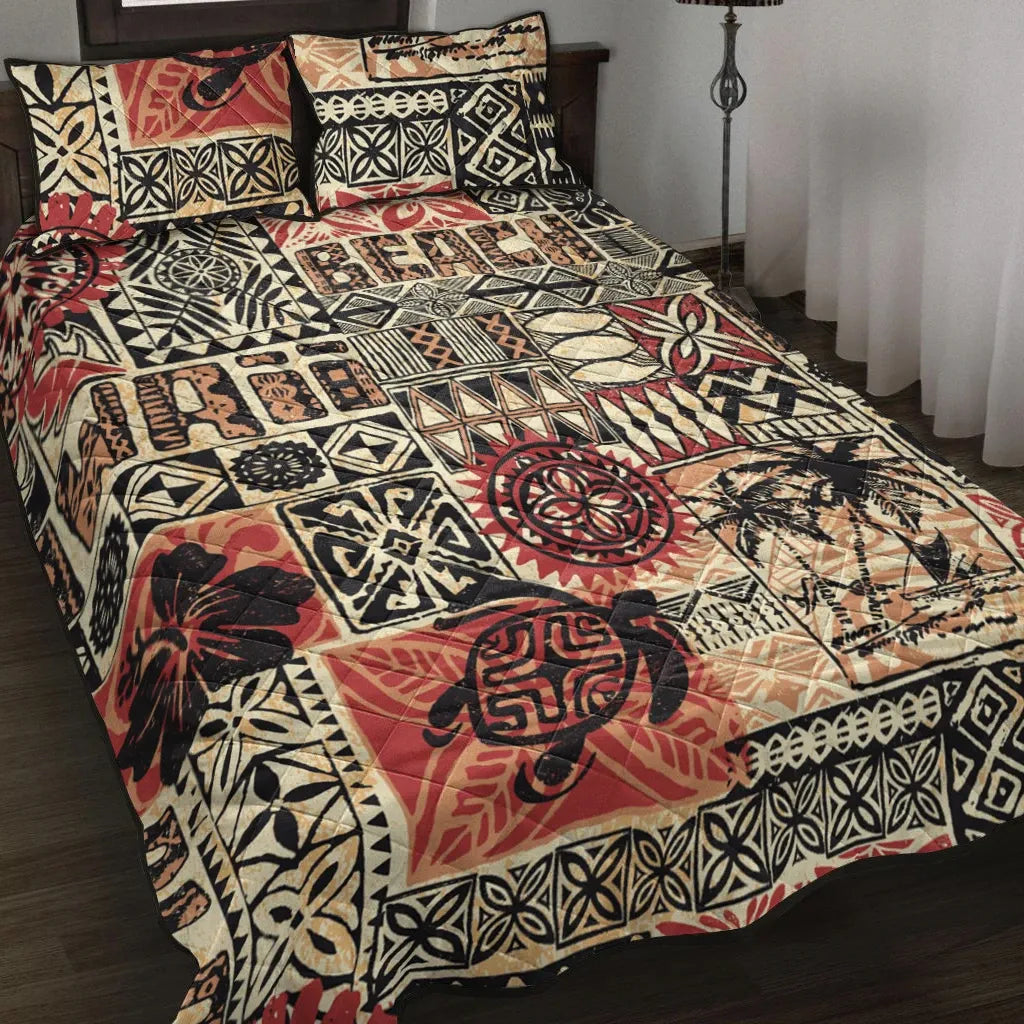 Hawaii Quilt Bed Set - Hawaiian Style Tribal Fabric Patchwork