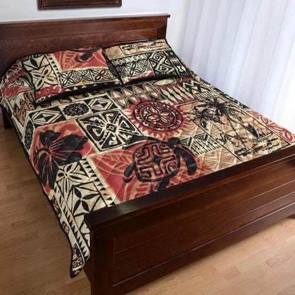 Hawaii Quilt Bed Set - Hawaiian Style Tribal Fabric Patchwork