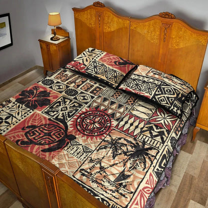 Hawaii Quilt Bed Set - Hawaiian Style Tribal Fabric Patchwork
