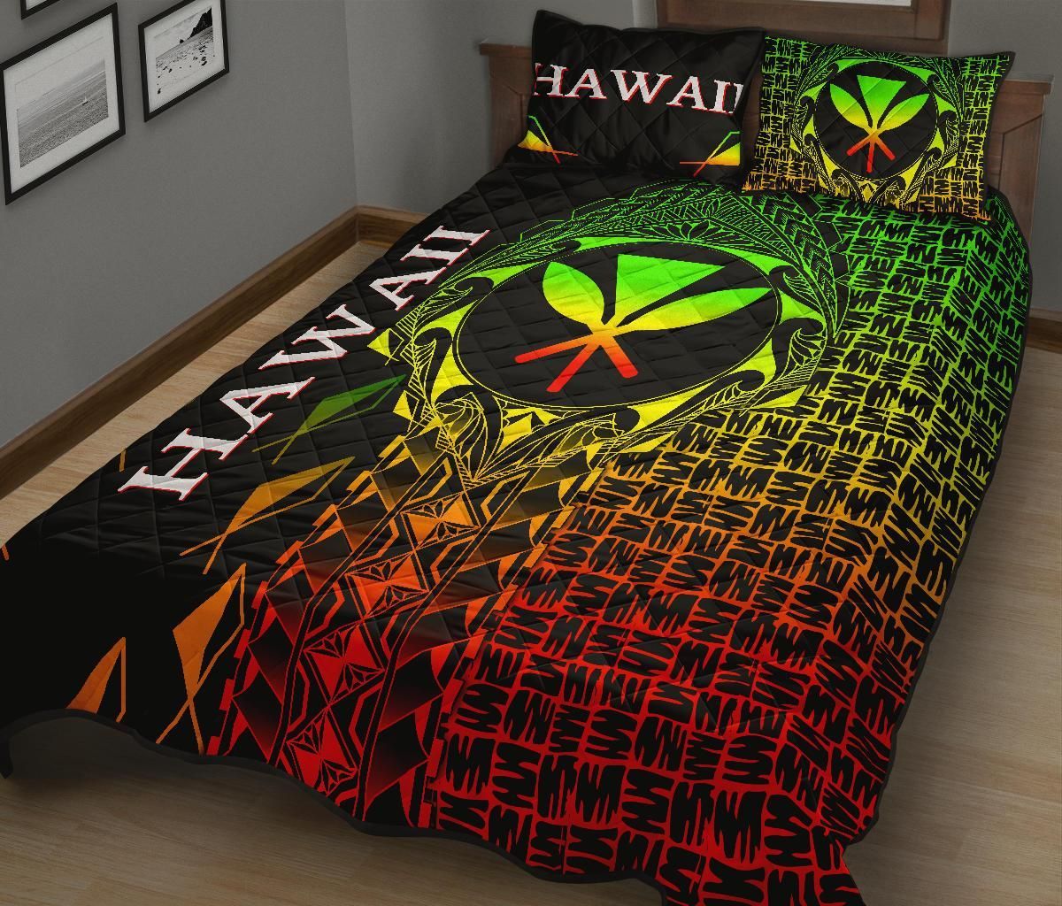 Hawaii Quilt Bed Set - Kanaka Maoli Rocket Style (Reggae)