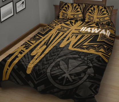 Hawaii Quilt Bed Set - Kanaka Maoli With Polynesian Pattern In Heartbeat Style (Gold)