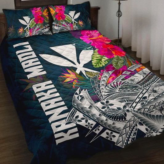 Hawaii Quilt Bed Set - Polynesian Hibiscus with Summer Vibes