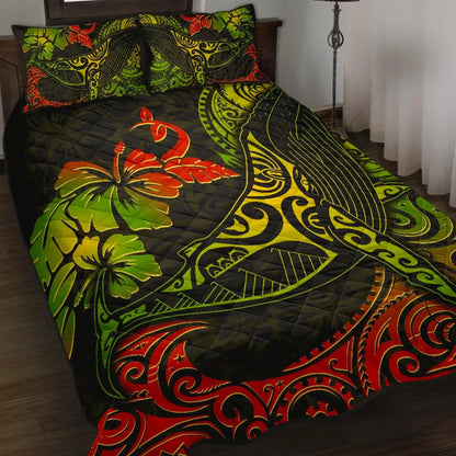 Hawaii Polynesian Quilt Bed Set - Hibiscus Humpback Whale