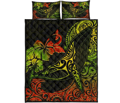 Hawaii Polynesian Quilt Bed Set - Hibiscus Humpback Whale
