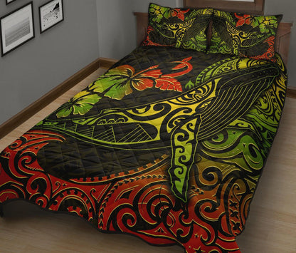 Hawaii Polynesian Quilt Bed Set - Hibiscus Humpback Whale