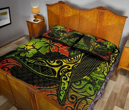 Hawaii Polynesian Quilt Bed Set - Hibiscus Humpback Whale