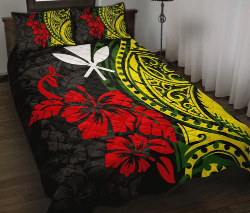 Hawaii Quilt Bed Set - Polynesian Patterns With Hibiscus Flowers