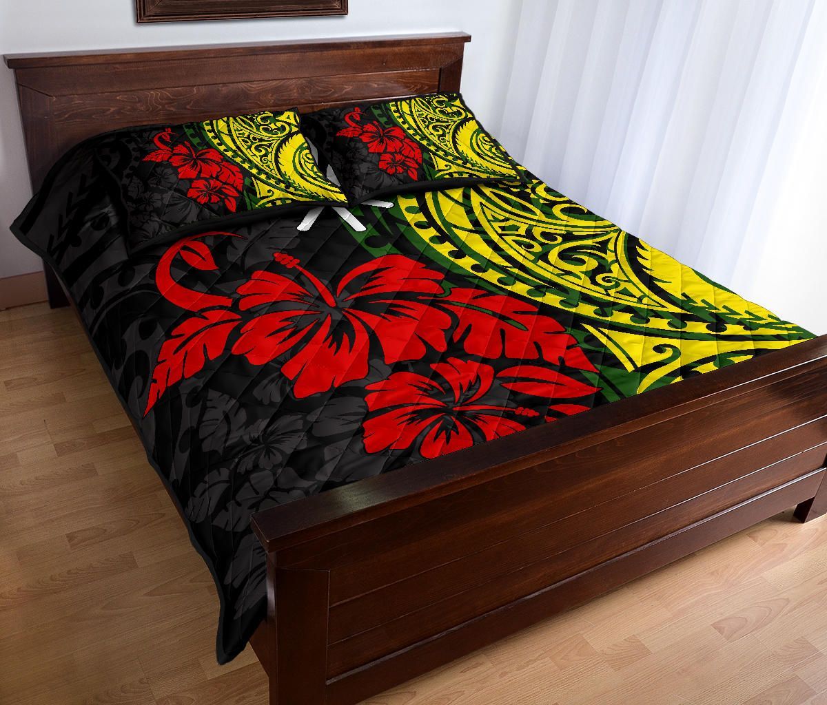 Hawaii Quilt Bed Set - Polynesian Patterns With Hibiscus Flowers