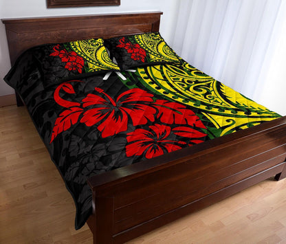 Hawaii Quilt Bed Set - Polynesian Patterns With Hibiscus Flowers