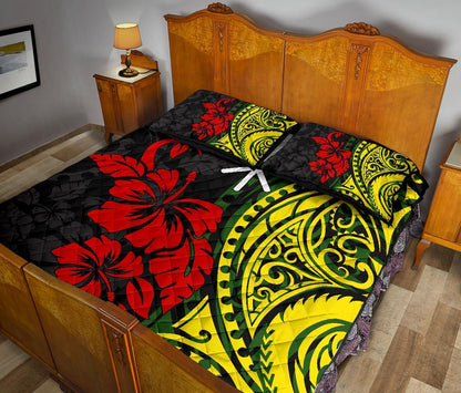 Hawaii Quilt Bed Set - Polynesian Patterns With Hibiscus Flowers