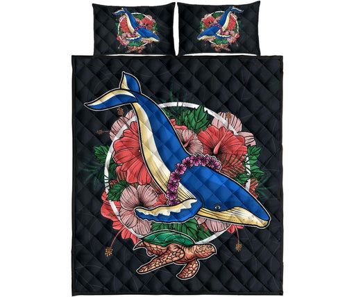 Hawaii Quilt Bed Set - Hawaii Hibiscus Whale Turtle