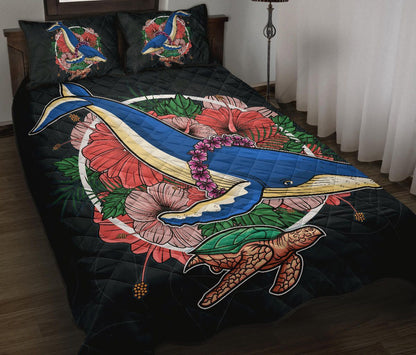 Hawaii Quilt Bed Set - Hawaii Hibiscus Whale Turtle