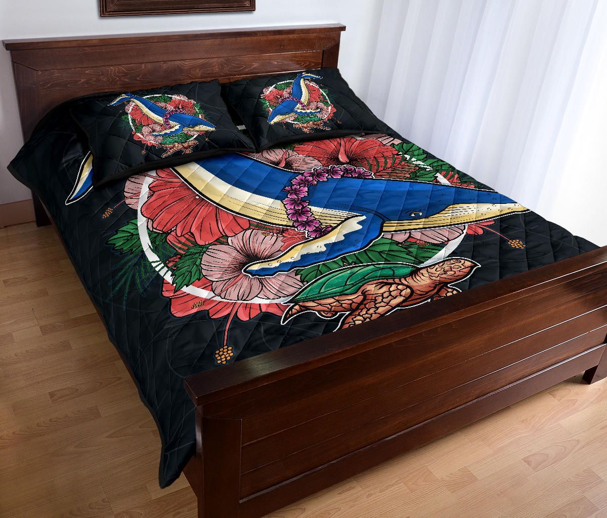 Hawaii Quilt Bed Set - Hawaii Hibiscus Whale Turtle