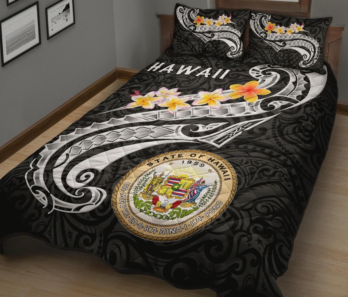Hawaii Quilt Bed Set - Seal Polynesian Patterns Plumeria