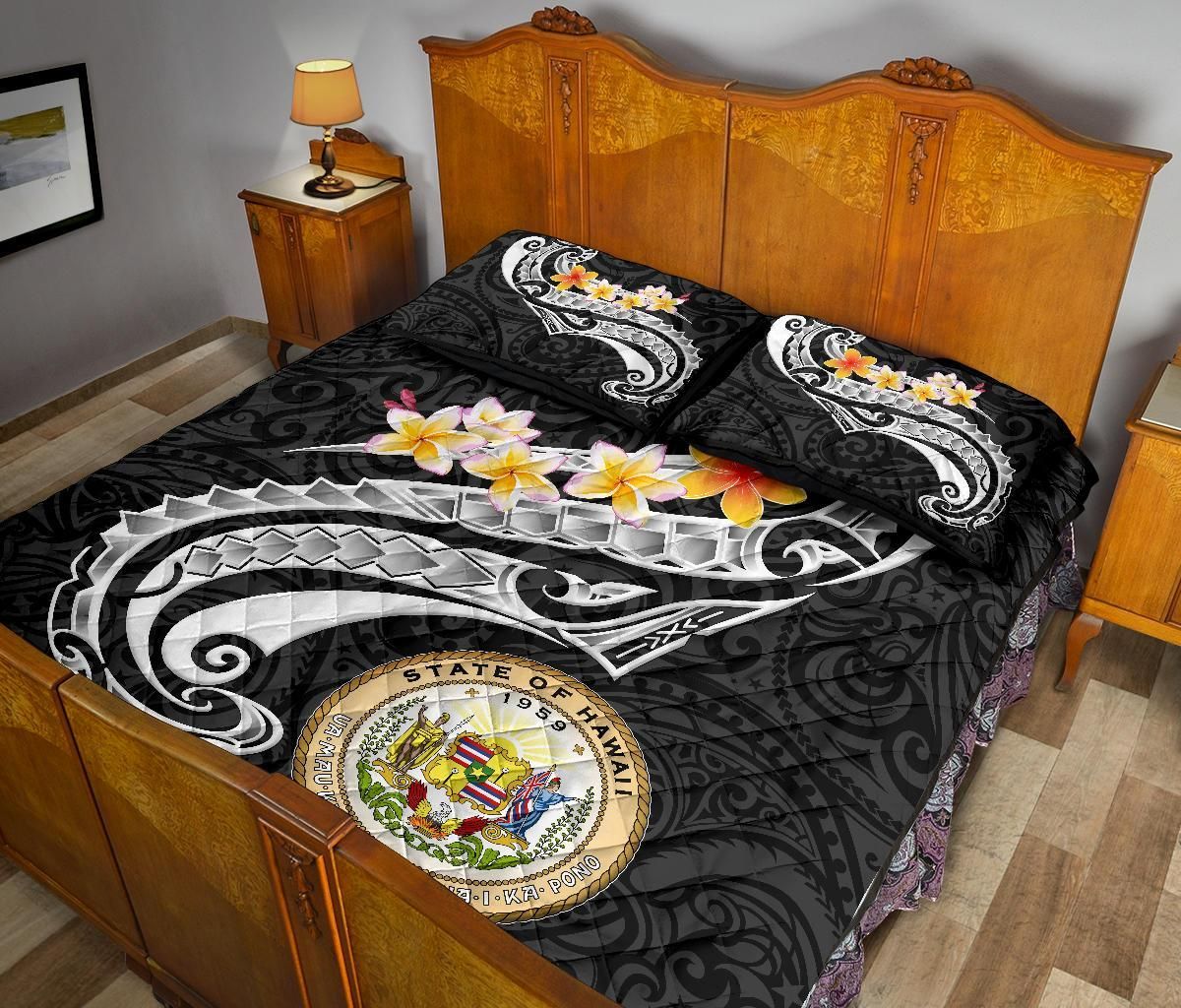 Hawaii Quilt Bed Set - Seal Polynesian Patterns Plumeria