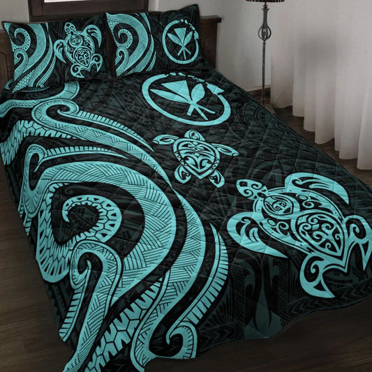 Hawaii Quilt Bed Set - Turquoise Tentacle Turtle