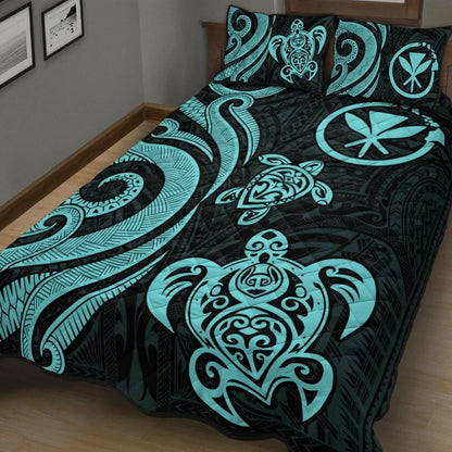 Hawaii Quilt Bed Set - Turquoise Tentacle Turtle