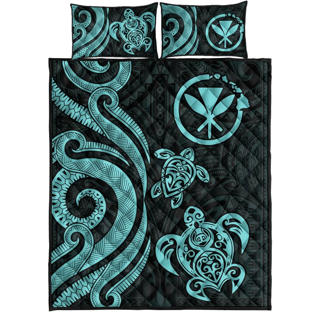 Hawaii Quilt Bed Set - Turquoise Tentacle Turtle