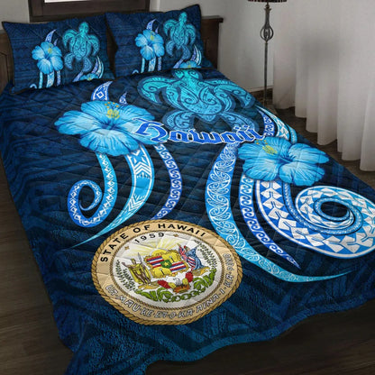 Hawaii Quilt Bed Set -Turtle and Tribal Tattoo Of Polynesian