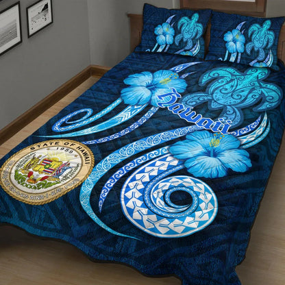 Hawaii Quilt Bed Set -Turtle and Tribal Tattoo Of Polynesian