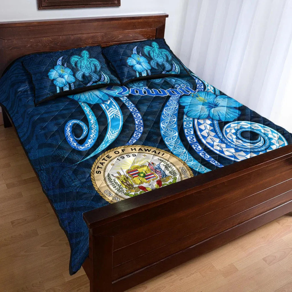 Hawaii Quilt Bed Set -Turtle and Tribal Tattoo Of Polynesian