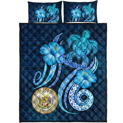 Hawaii Quilt Bed Set -Turtle and Tribal Tattoo Of Polynesian