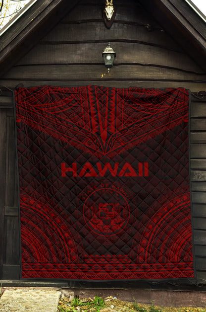 Hawaii Premium Quilt - Hawaii Seal Polynesian Chief Dark Red Version
