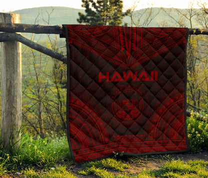 Hawaii Premium Quilt - Hawaii Seal Polynesian Chief Dark Red Version