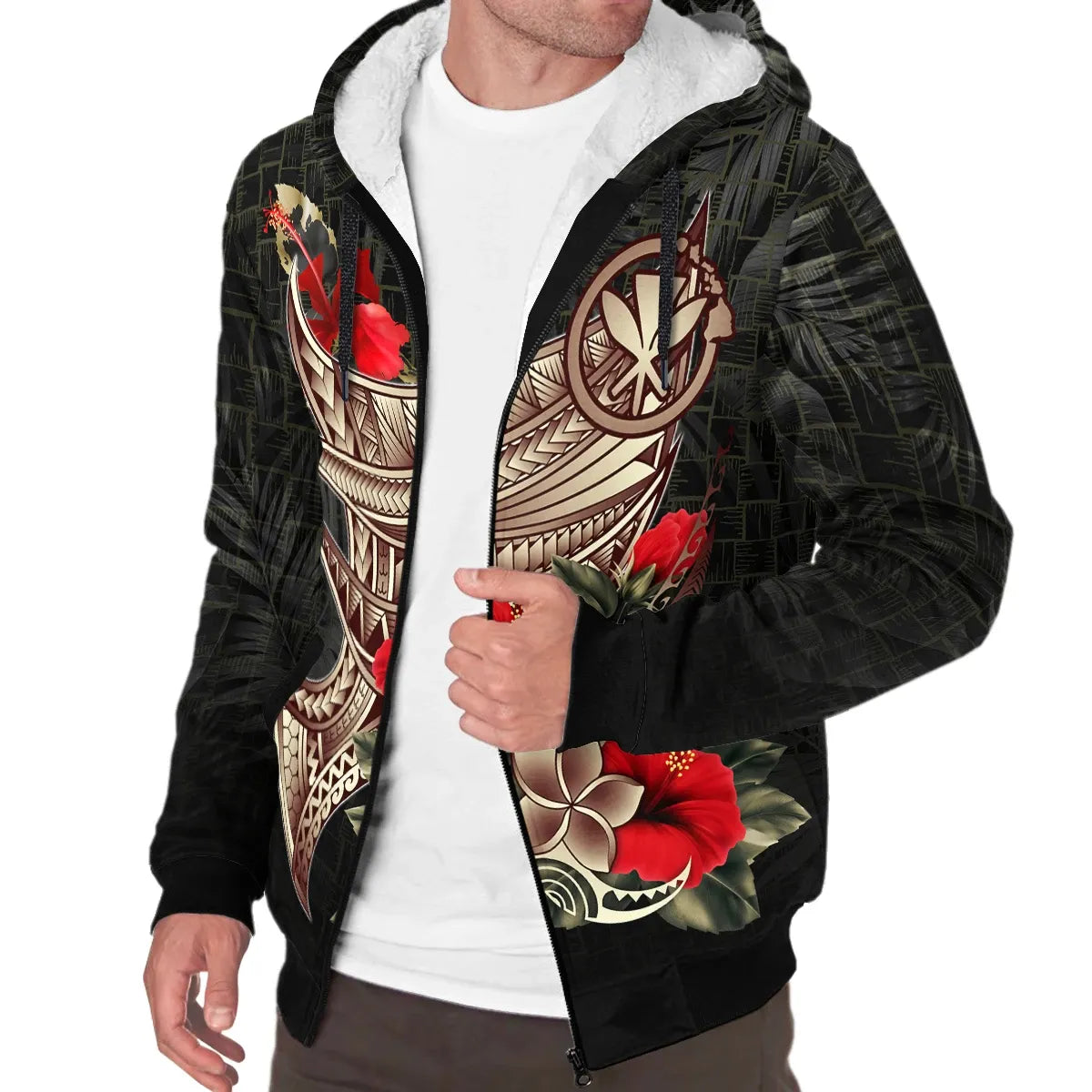 Hawaii Sherpa Hoodie - Kanaka Maoli Polynesian Tribal Tattoo
