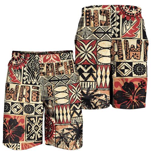 Hawaii Men Shorts - Hawaiian Style Tribal Fabric Patchwork