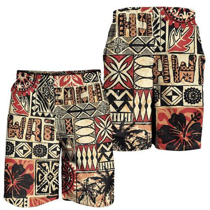 Hawaii Men Shorts - Hawaiian Style Tribal Fabric Patchwork