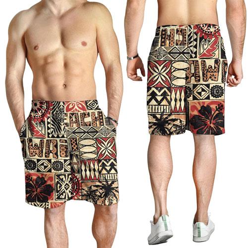 Hawaii Men Shorts - Hawaiian Style Tribal Fabric Patchwork